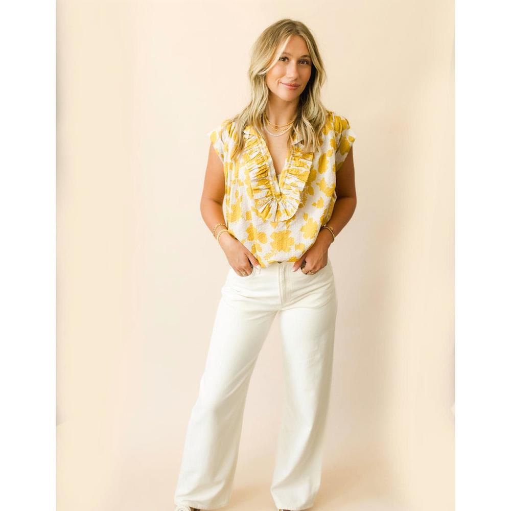 NEW A SHIRT THING logan floral top in mustard - Picture 3 of 3